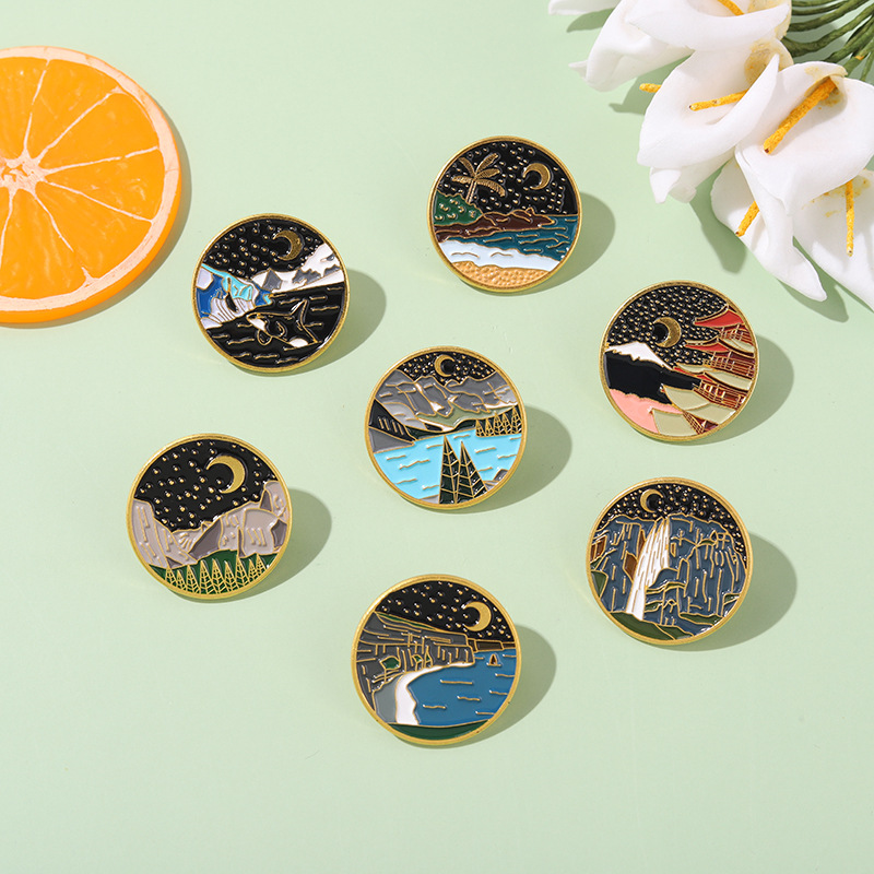 Cartoon Moon Stars Mountains Rivers Series Alloy Brooch display picture 1