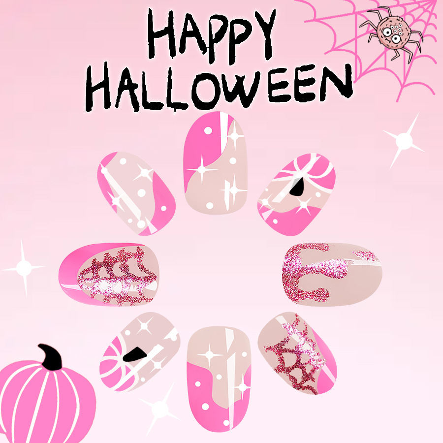 Halloween False Nails With Glitter Pumpkin And Star Designs_voghion.com