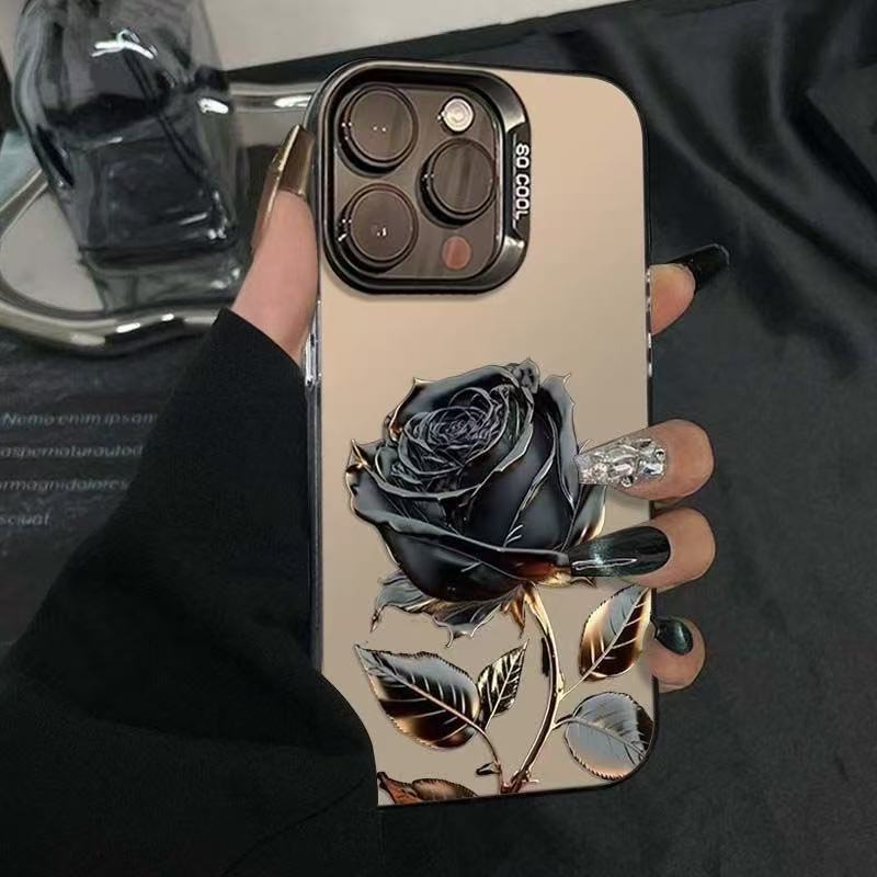 Black Gold Rose Suitable for Apple 15Promax Mobile Phone Case Iphone16Pro Flower 14Pro Classy 17 New Style