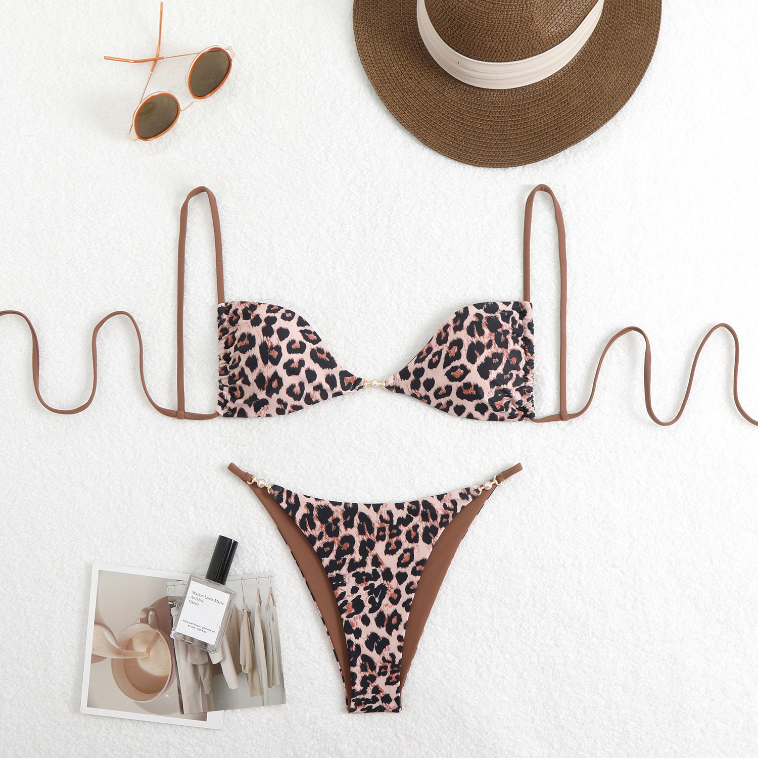 140g Weight Briefs Panties Style Bra Bra Category Polyester Fabric Type 2 Pieces Set Quantity Casual, Daily, Swimming Pool Occasion Ditsy Floral, Leopard Pattern Women's Gender Women's Ditsy Floral Leopard 2 Pieces Set Bikinis Swimwear 7