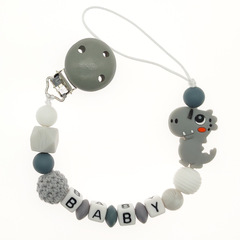 亞馬遜外貿 恐龍硅膠嬰兒安撫奶嘴鏈 玩具牙膠防掉鏈