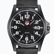 SOKI速卖通wish 爆款瑞士时尚军表 编织尼龙带男士日历运动石英表