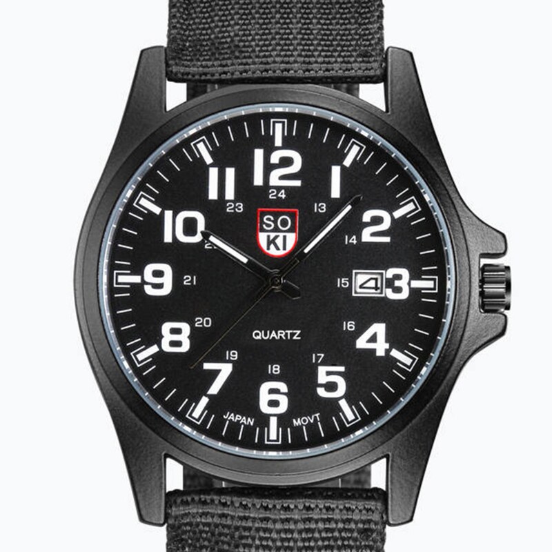 SOKI AliExpress Wish Explosions Swiss Fashion Military Watch Woven Nylon Belt Men's Calendar Sports Quartz Watch