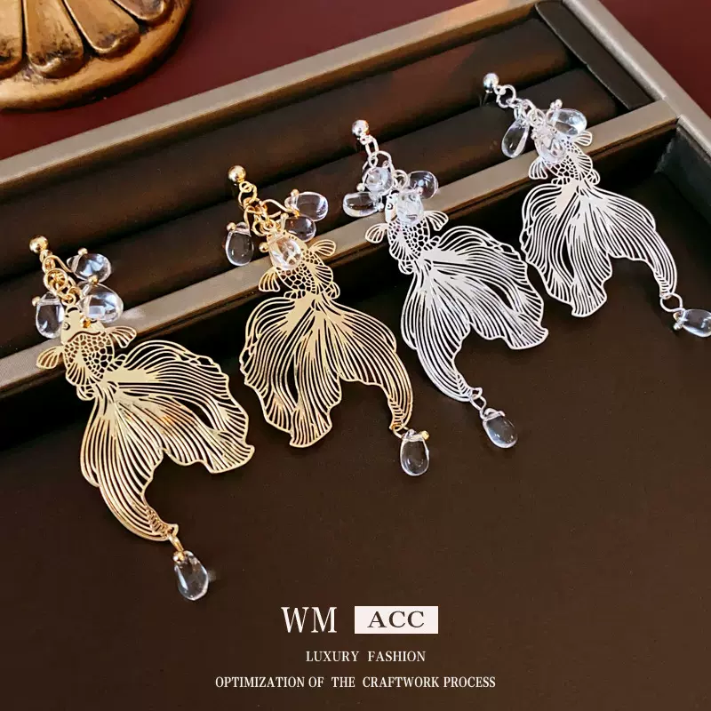 新中式银针锦鲤耳环个性设计感气质耳坠高级感国潮百搭耳饰批发女