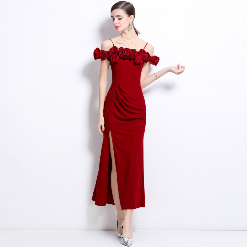 Strapless Toast Dress Bride's New wine red Entry Luxury Niche French Wedding Engagement Elegant Dinner Dress for Women