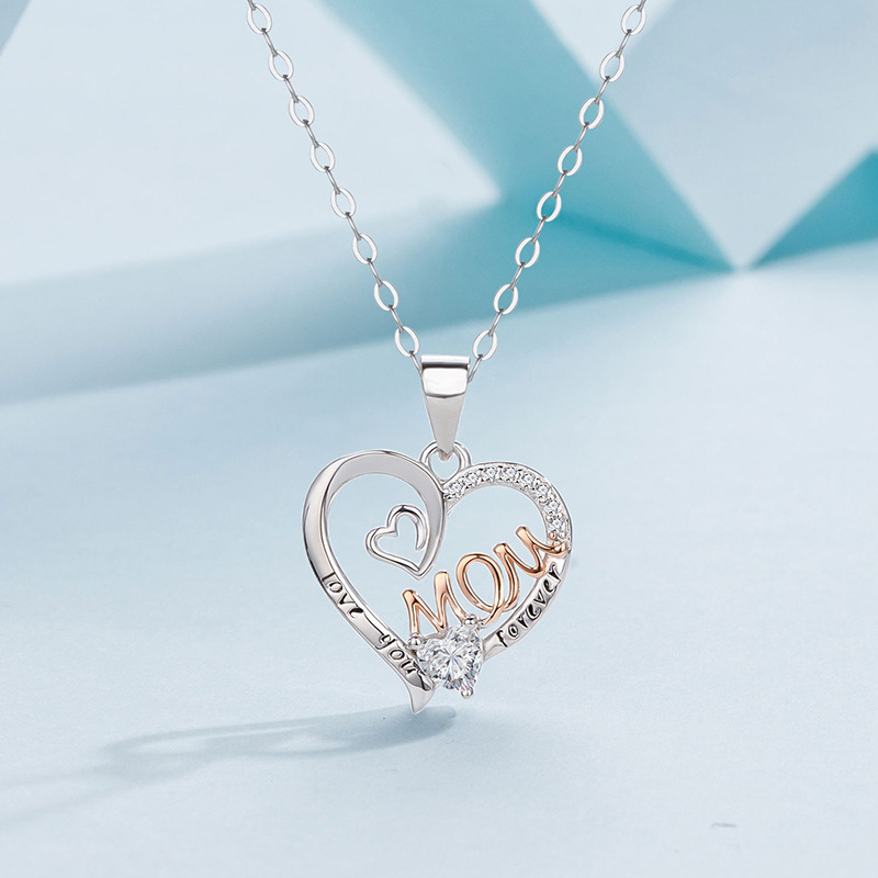 3g Weight Pendant Necklace Classification Holiday, Daily Occasion 925 Sterling Silver Material Mother'S Day Festival Letter, Heart Shape Pattern Women's Gender Plating Design Elegant, Simple Style Style 925 Sterling Silver Plating Letter Heart Shape Pendant Necklace 2