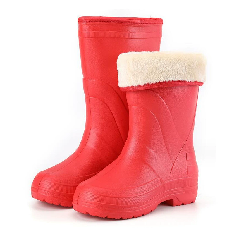 Водонепроницаемая хлопчатобумажная обувь, женская зимняя легкая цельная флисовая подкладка, теплые резиновые сапоги с высокой трубкой, Нескользящие сапоги для мытья автомобилей, зимние сапоги в холодильнике для пищевых продуктов