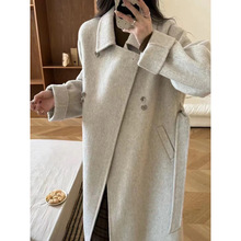 2025秋冬新款韩版高端双面羊绒腰带毛呢子大衣女气质中长款外套