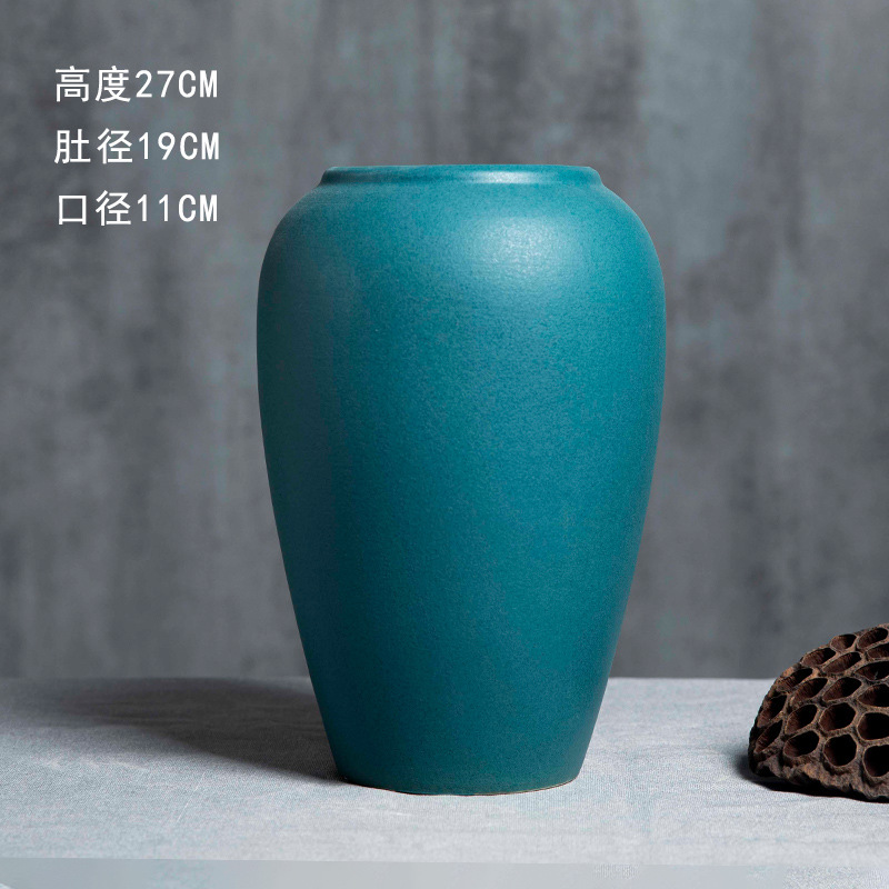 景徳鎮の陶磁器の花瓶の置物の客間の生け花の新しい中国式の玄関の装飾品の花器の復古の太い陶缶の植木鉢|undefined