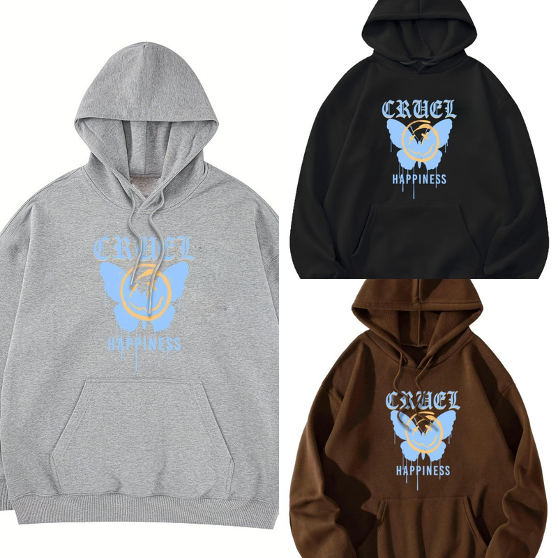 Happy Butterfly Graphic Print Mens Casual Hoodies C