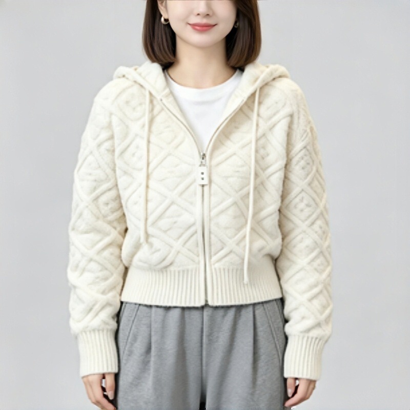 Diamond Jacquard Hooded Knit Sweater for Women, Loose and Lazy Style, Fashionable and Versatile, Slimming New Sweater Top Diamond Jacquard Hooded Knit Sweater for Women, Loose and Lazy Style, Fashionable and Versatile, Slimming New Sweater Top