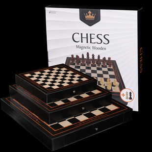 New factory direct desktop chess wooden with drawer puzzle chess game toy chess cross-border wholesale