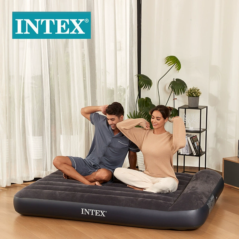 Встроенный однослойный воздухоподушка-матрац INTEX 64142 черно-белая с двумя линиями вытяжной вентиляцией, с бархатной поверхностью, для улицы, палатка головоломка