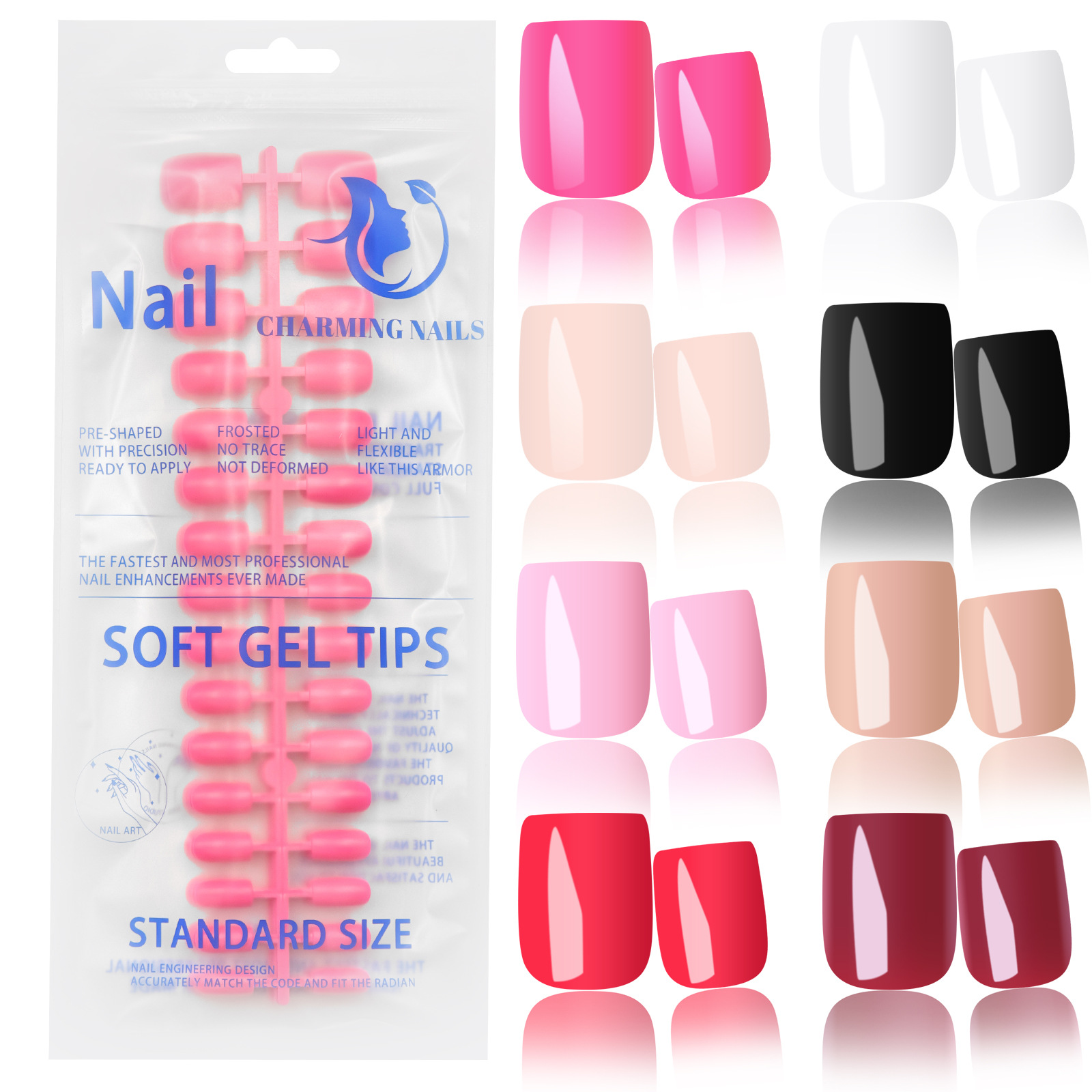 New cross-border solid color 160-piece short square seamless fake nails, colorful glossy nail tips, detachable extension patches