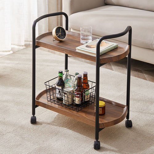 Hotel restaurant food delivery cart double-layer solid wood drink cart tea cart snack cart cake cart 4S store mobile trolley