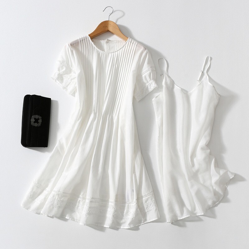 S11 No Returns or Exchanges, White Dress, Silk Cotton, Ultra-Comfortable, Silky, Loose-Fitting Dress, Women's Babydoll Dress