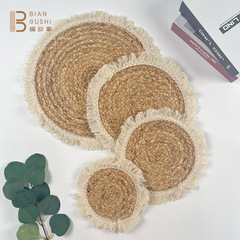 日式田園葫蘆草餐墊流蘇邊圓形編織餐墊廚房客廳裝飾隔熱防燙杯墊