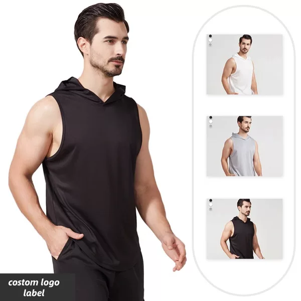 Amazon Men's hooded vest European and American sports casual sleeveless T-shirt tight Fitness Cycling running training top
