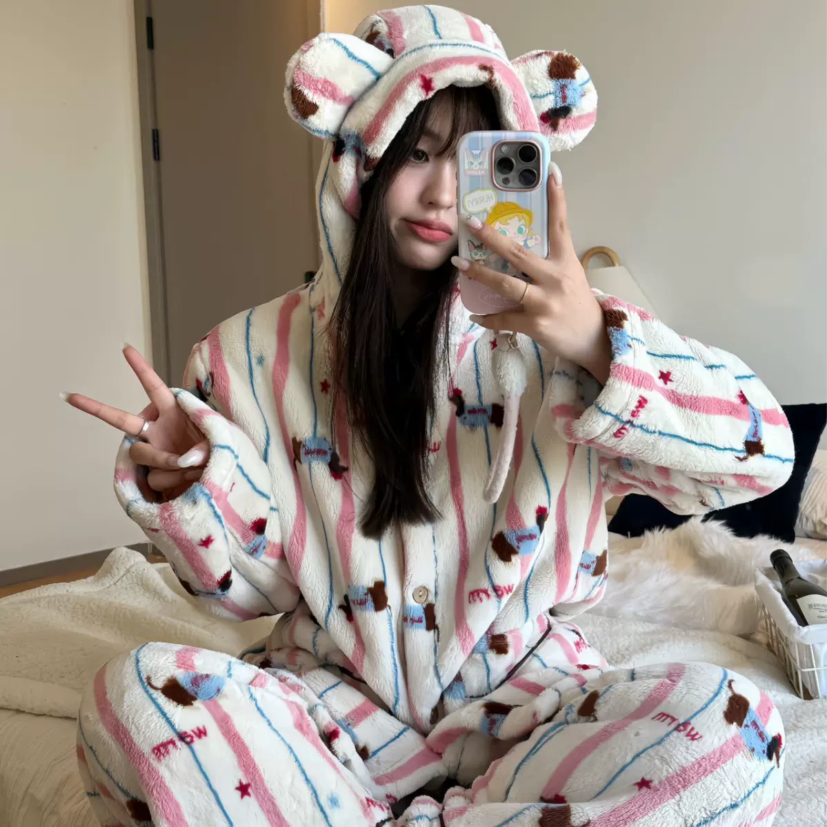 2025冬季加厚加绒睡衣冬款卡通韩版连帽长款家居服套装厂家批发