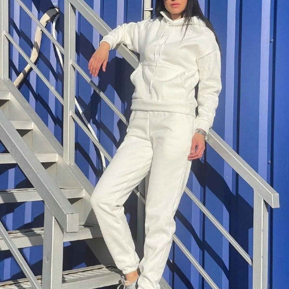 Damen Hoodie Langarm Kapuzenpullover Mit Taschen Einfarbig Casual_voghion.com