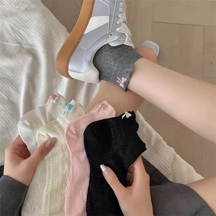 Socks Women's Heel Bow Short Socks with Korean Style Instagram Style Spring and Summer Thin Solid Color Breathable Cotton Socks Mesh Socks