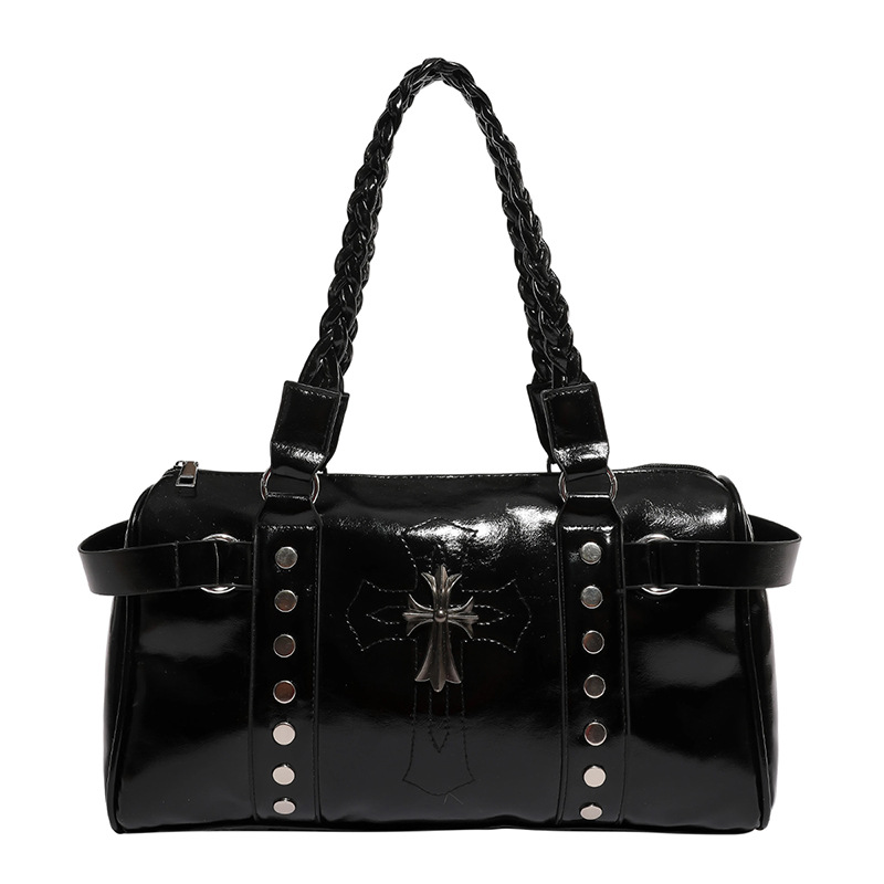 Women's Retro Y2K Motorbike Punk Multi-Pocket Faux Oil Wax Cracked Leather Handbag & Crossbody Bag - Thumbnail 8