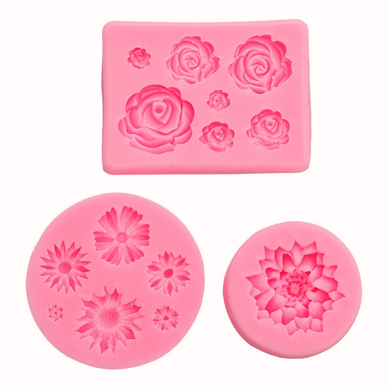 3-piece Cruz-Espejo Amazon combinación tamaño flor Rosa serie fondant molde de la torta de silicona molde para hornear