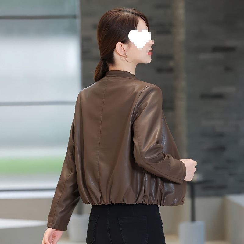 Loose Leather Jacket Women's Short Jacket 2025 Spring & Fall New Korean Style Casual Pu Motorcycle Jacket for Small People