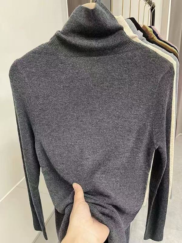 法式小众高领羊绒打底衫女修身显瘦精纺羊毛薄款内搭针织衫毛衣|undefined
