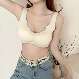 无痕内衣女大胸显小无钢圈聚拢夏季薄款运动一体美背心式文文胸罩