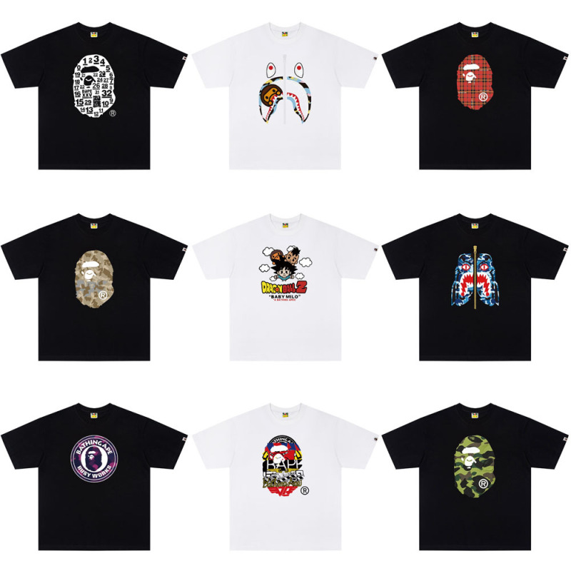 Summer Pure Cotton Trendy Brand Bape Ape Head Heavyweight 260g Double Yarn Short-Sleeve T-Shirt for Men and Women, Student Couple Tops