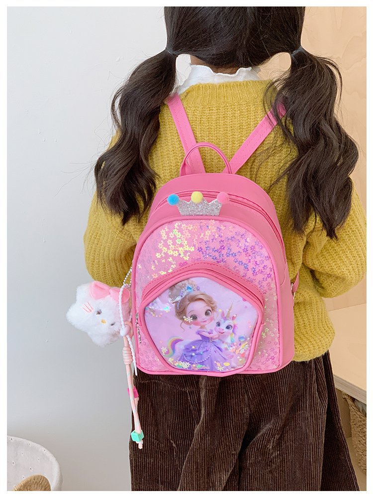 新儿童双肩包卡通亮片女孩背包幼儿园女孩可爱时尚洋气小公主书包