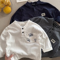 儿童POLO衫2025秋季新品男女童装织里口袋字母POLO衫宝宝V领长袖T
