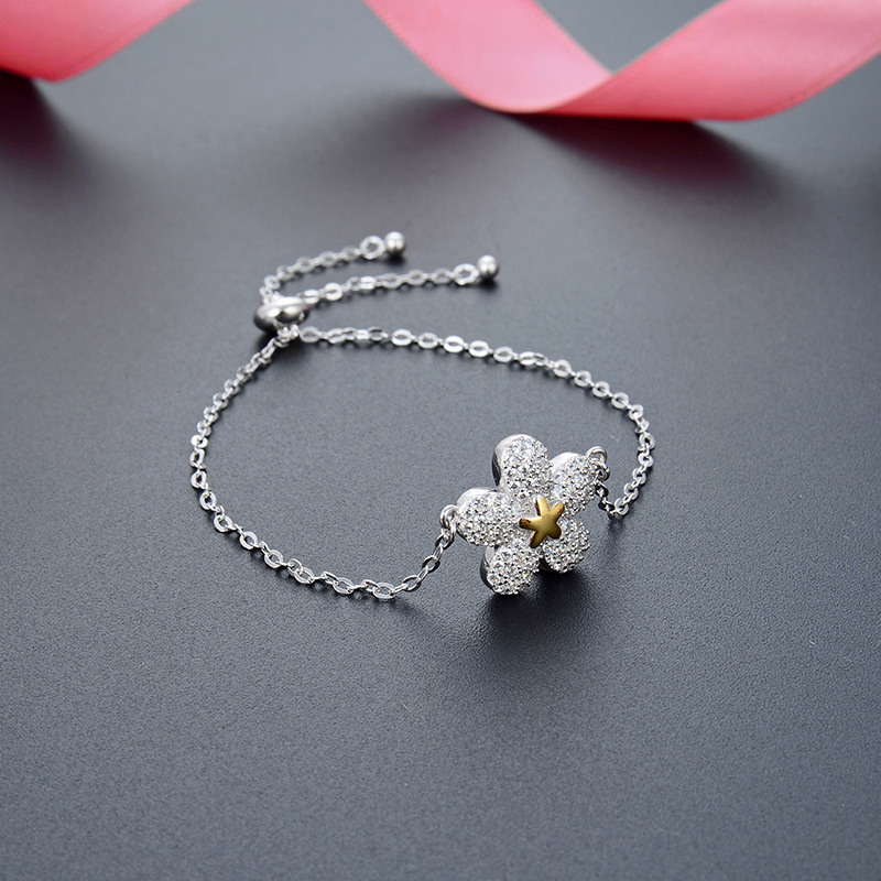 S925 plata esterlina diamantes pulsera de flores de ciruela esfera ajustable joyas de mano de moda suministro al por mayor un agente