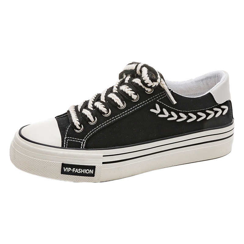Zapatos de lona de suela gruesa para mujer, zapatillas bajas de trigo retro ins, zapatos de tela de estilo preppy, HD-102, primavera image 1