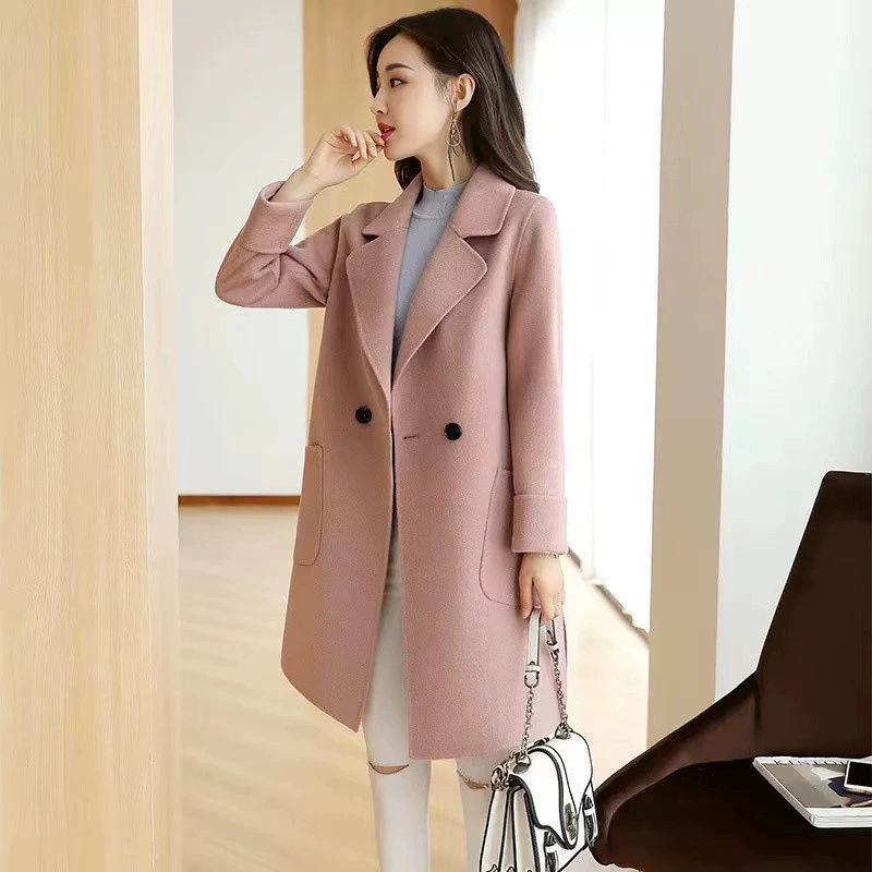Demi-season woolen coat, long fashionable trend jacket, Korean style, mid-length, fitted