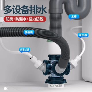 盖帝虎厨房下水管防反水止逆阀卫生间排水三通阳台防臭排水三通