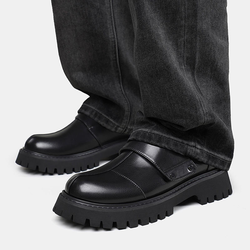 Men's Leather Shoes, New Autumn Model, British Style Casual Workwear, Thick-soled, Height-increasing, Large-toe Shoes_vogvips.com