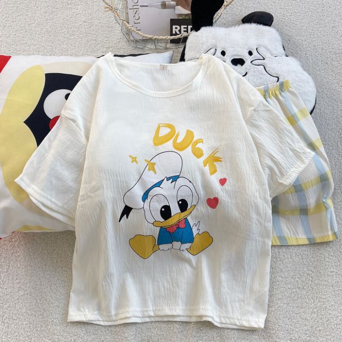 Venta al por mayor transfronteriza de pijamas con almohadillas para el pecho para mujeres pantalones cortos de manga corta de verano, lindo traje de servicio a domicilio coreano, nube de algodón