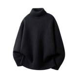 黑色可翻高领毛衣男款秋冬高级感内搭打底衫加绒痞帅慵懒风针织衫，男装针织衫/毛衣，星座614