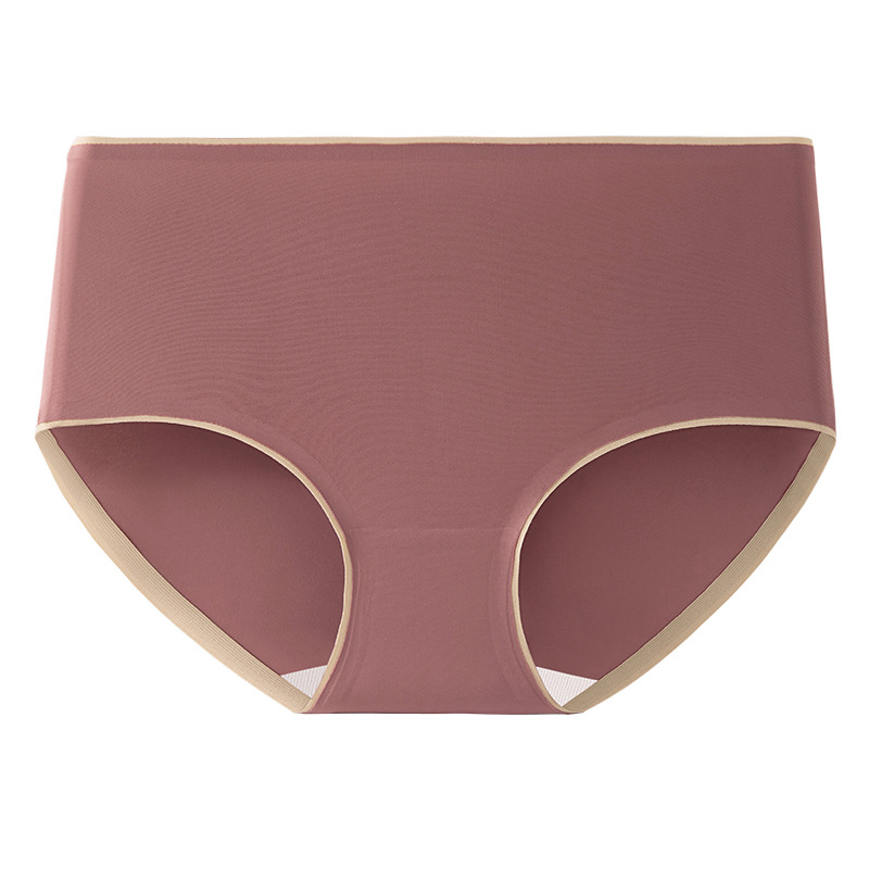 Ropa interior de color sólido simple, seda de hielo para mujer, cintura media sin costuras, entrepierna antibacteriana de verano, ropa interior de entrepierna de algodón puro, pantalones de cadera para mujer