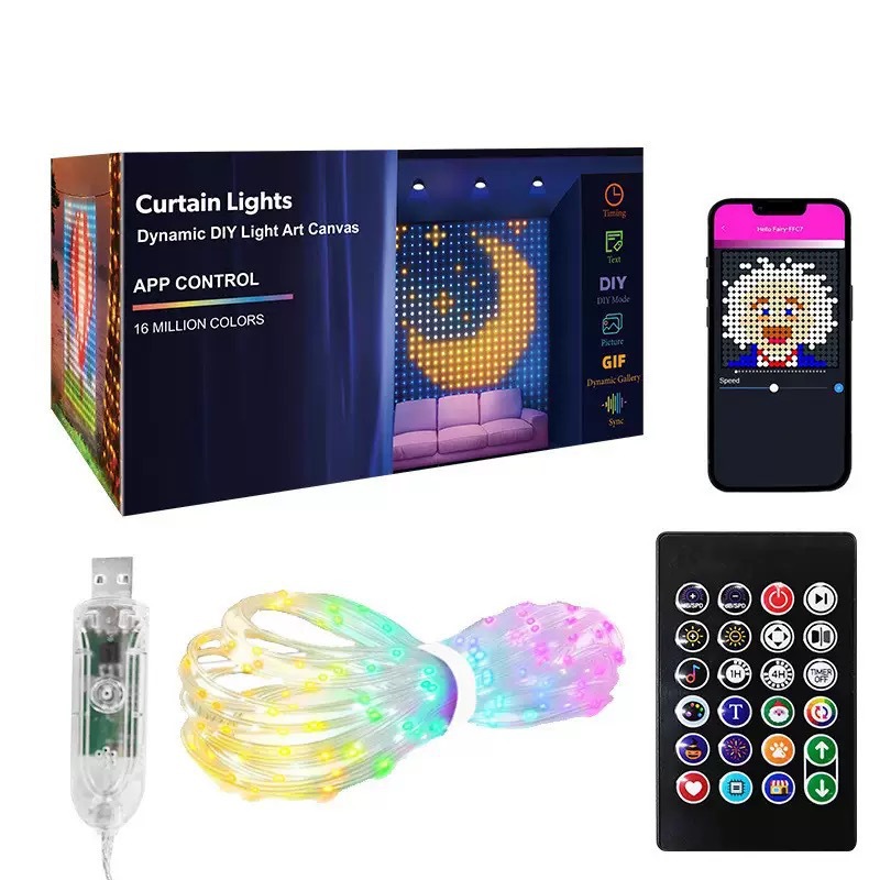 Lámpara de cortina inteligente RGB iluminación de color punto de control de piel Lámpara de línea de control APP LED atmósfera decoración Lámpara de color DIY Lámpara programable