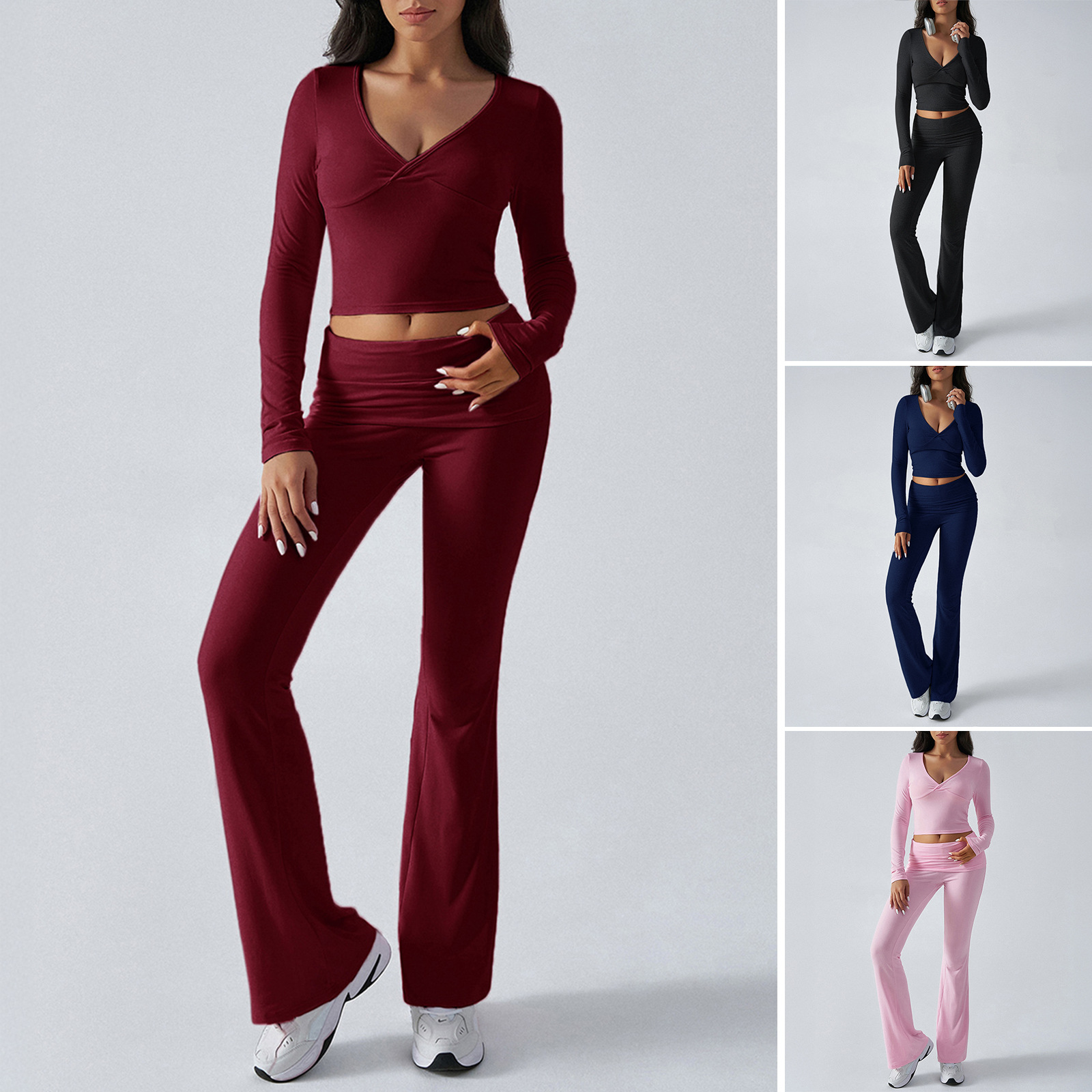 Diyun 2025 Cross-Border European and American Women's Clothing Amazon Casual Sports Slim-Fit Knitted Long-Sleeve Long Pants Two-Piece Set for Women