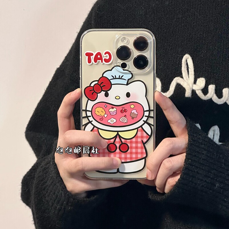 Bubble Post Office Japanese and Korean Cartoon Greedy Kt Cat Apple 16Promax Phone Case Suitable for iPhone 15 Pro