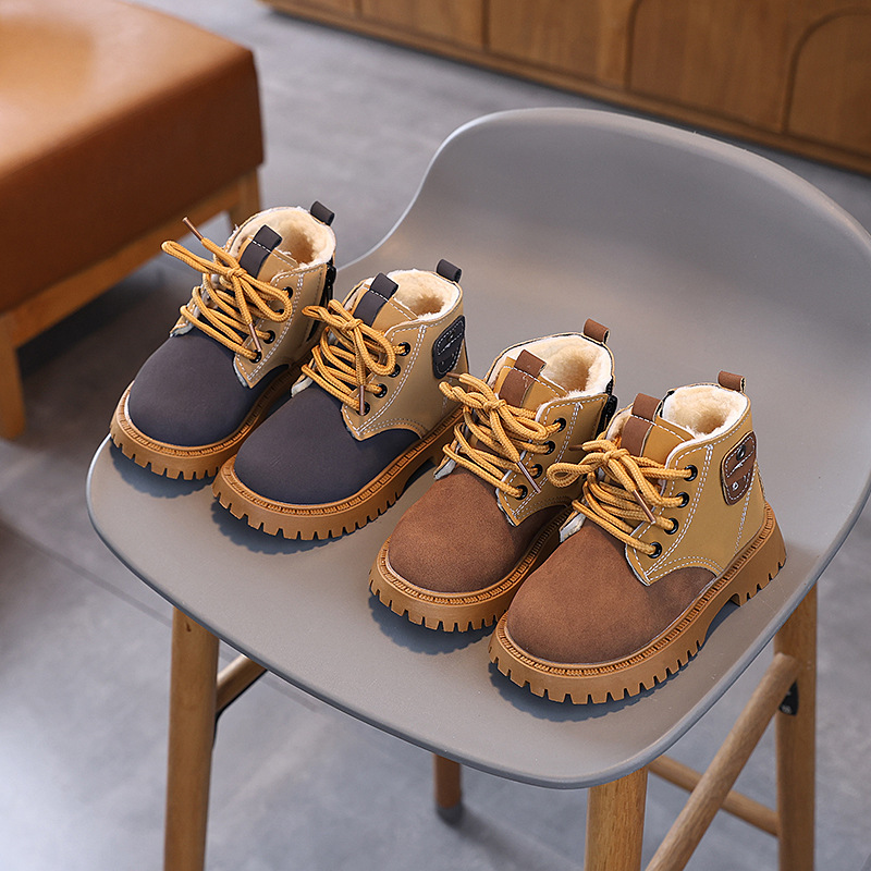 2025 Winter New Children's Snow Boots with Fleece Lining, Warm Cotton Shoes for Boys, Cotton Boots for Girls, Large Cotton Martin Boots