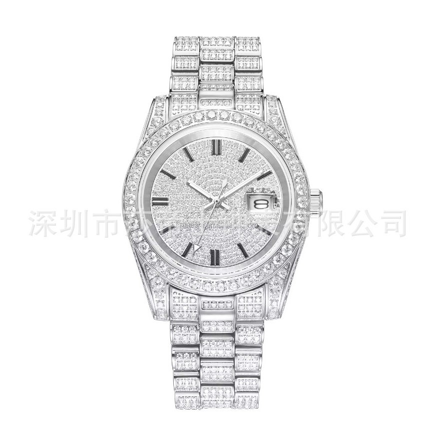 European and American Popular Hip-Hop Inlaid Zircon Luxury Full Diamond Waterproof Stainless Steel Men's Watch Foreign Trade Fashion Watch