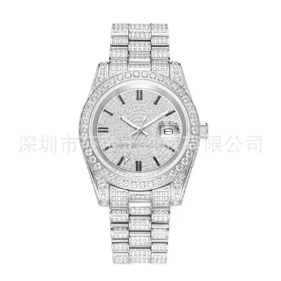 European and American Popular Hip-Hop Inlaid Zircon Luxury Full Diamond Waterproof Stainless Steel Men's Watch Foreign Trade Fashion Watch