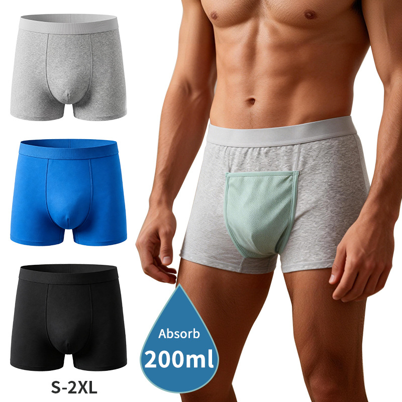 Men's Incontinence Underwear, Four-Layer Leak-Proof, 200ml Absorbent, Reusable Pure Cotton Boxer Briefs 2026