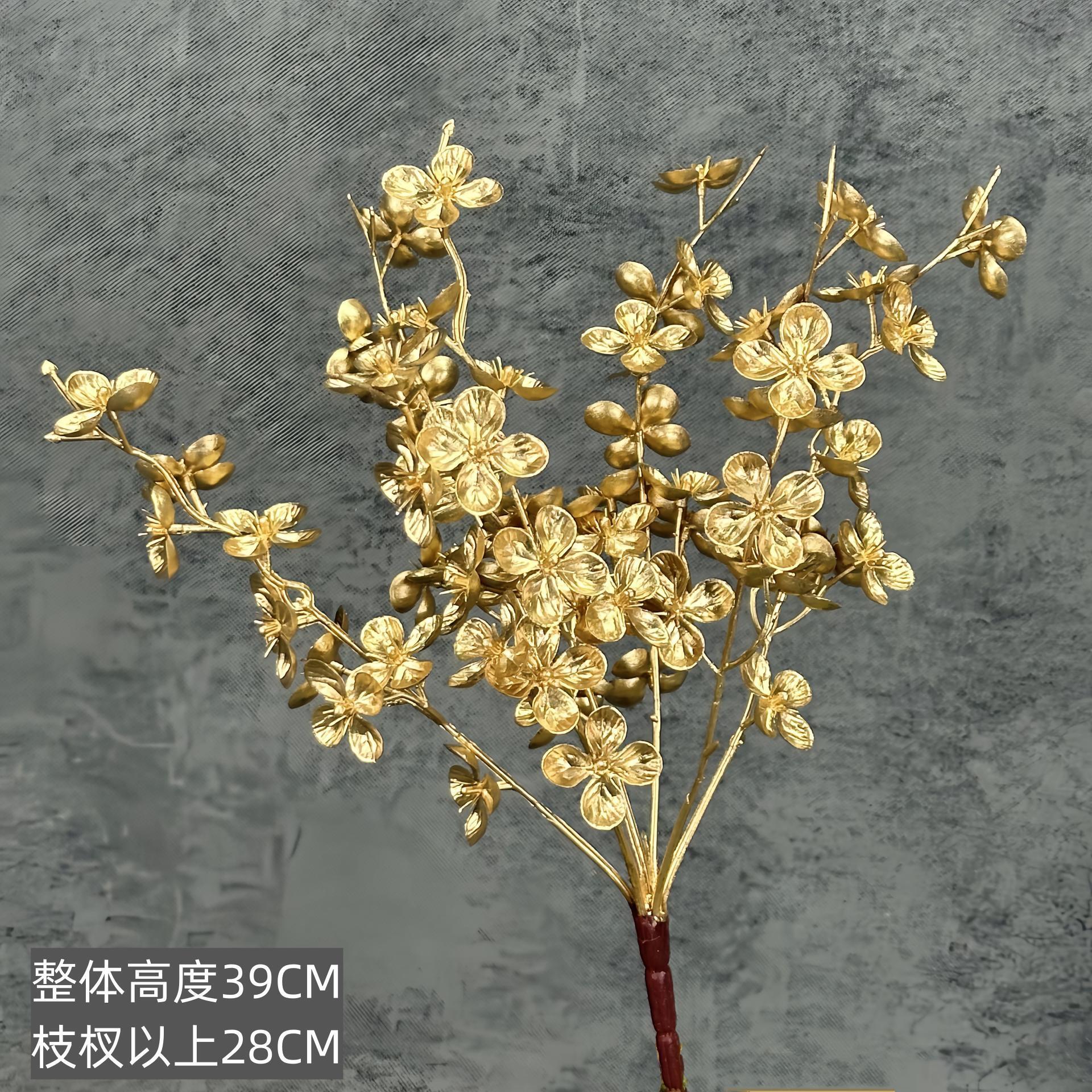 Hoja de oro artificial hoja de abanico de eucalipto hoja de ginkgo HOJA DE Navidad Año Nuevo bendición cubo arreglo floral hogar Víspera de Año Nuevo Flor al por mayor