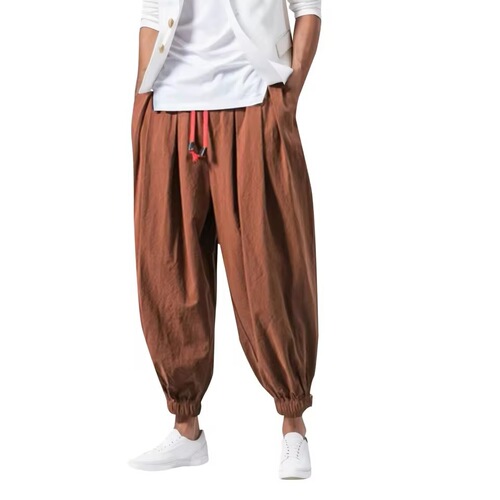 Men's wide-leg loose-fit lantern-style cuffed pants harem tapered pants